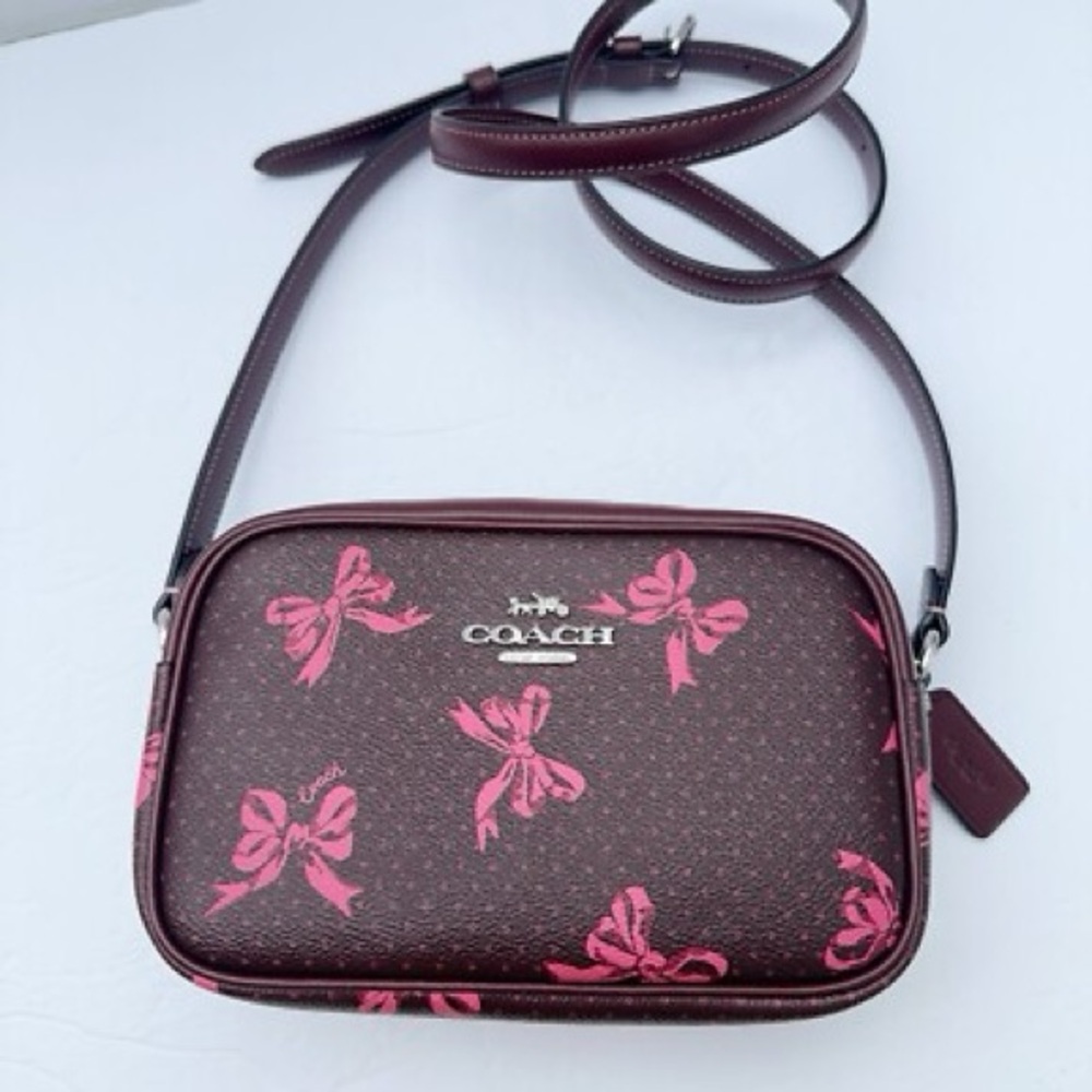 Coach Mini Jamie Camera Bag In Signature Canvas With Bow Print Purses Womens - Picture 4 of 15